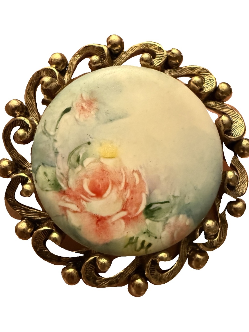 Vintage Floral Porcelain Brooch & Hair Comb Coordinating Set